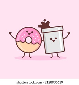 Diseño Del Logotipo Del Vector Simple Aislado Y De Los Donuts Cutos Y Café