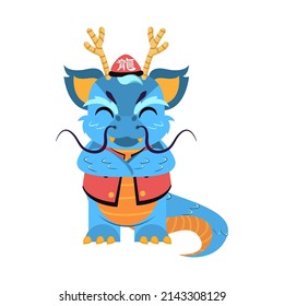 Isolated cute dragon with traditional chinese clothes Zodiac sign Vector illustration
