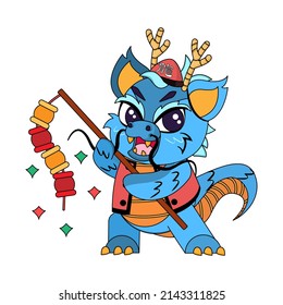 Isolated cute dragon with traditional chinese clothes Zodiac sign Vector illustration