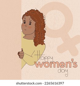 Isolated cute female character Happy women day poster Vector illustration