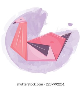 Isolated cute flamingo origami sketch icon Vector