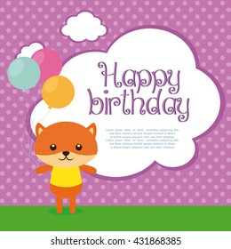 Isolated cute fox with balloons on a textured background