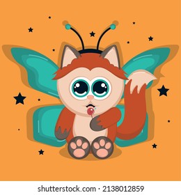 Isolated cute fox cartoon character with a fairy costume Vector