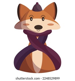 Zorro lindo aislado con ropa de invierno escarlata Vector