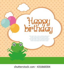 Isolated cute frog with balloons on a textured background