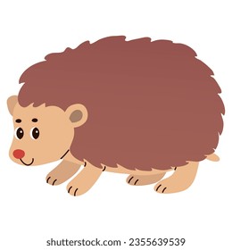 Isolated cute funny hedgehog in flat vector style on white background. Woodland life. Forest animal.