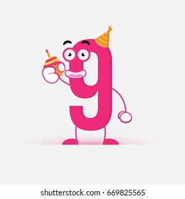 isolated cute and funny nine number for birthday greeting card