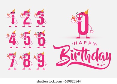 isolated cute and funny number, birthday number set for invitation, greeting card and poster