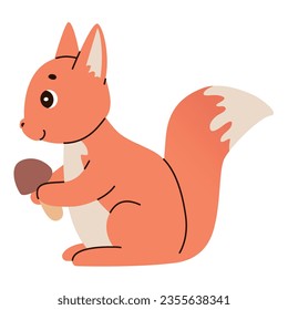 Isolated cute funny squirrel in flat vector style on white background. Woodland life. Forest animal.