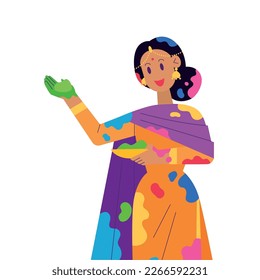 Isolated cute girl character playing with paint Vector illustration