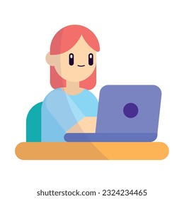Isolated cute girl working with a laptop Cute office icon Vector illustration
