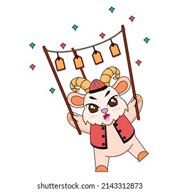 Isolated cute goat with traditional chinese clothes Zodiac sign Vector illustration