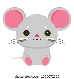 Isolated cute gray cartoon mouse. Kawaii mouse. Vector illustration