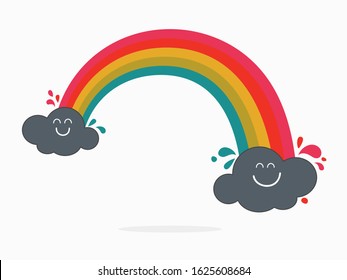 isolated cute grey cloud with colourful rainbow element for background, banner, label, card, cover, texture, wrapping paper etc. flat vector design.