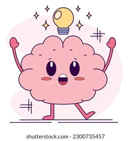 Isolated cute happy brain cartoon character with an idea Vector