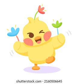 Isolated cute happy chick cartoon character Vector illustration