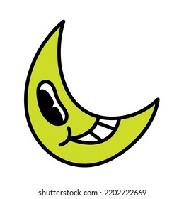 Isolated cute happy moon groovy emote icon Vector