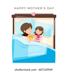 Isolated Cute Happy Mother's Day Mom And Daughter Bedtime Activities Illustration, Suitable For Social Media, Print, Web Banners, Decoration, Invitation and Other Mother's Day Related Activities
