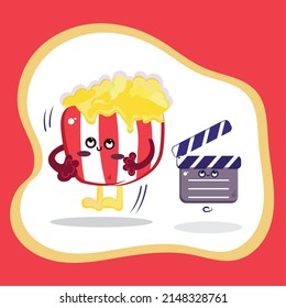 Isolated cute happy popcorn cartoon character Fast food Vector