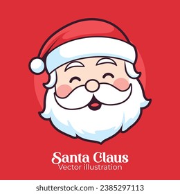 Isolated cute and happy Santa Claus head in cartoon style. A flat style vector illustration for a Merry Christmas