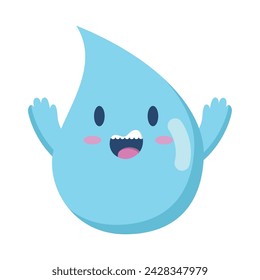 Ilustración aislada del vector del personaje de la gota de agua feliz