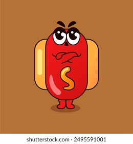 Isolated cute hot dog vector on yellow background, cute hot dog vector simple vector