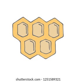 Isolated cute icon of honeycomb. Pastel colours. White background. Flat hand drawn doodle style vector illustration.