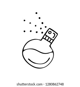 Isolated cute icon of a spray bottle. Pastel colours. Black and white sketch. Flat hand drawn doodle style vector illustration.