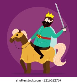 Isolated cute king medieval character on horse Vector