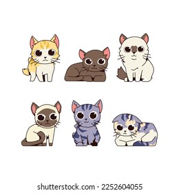 isolated cute kitten pet. cat flat vector illustration set.