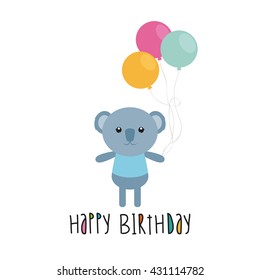Isolated cute koala with balloons on a white background