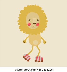 Isolated cute lion on skates 