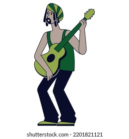 Isolated Cute Male Character Playing Guitar Samba Music Vector