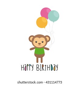 Isolated cute monkey with balloons on a white background