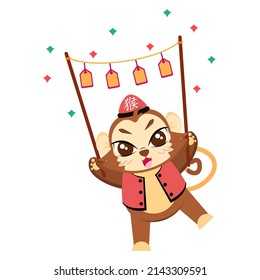 Isolated cute monkey with traditional chinese clothes Zodiac sign Vector illustration