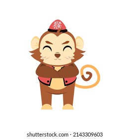 Isolated cute monkey with traditional chinese clothes Zodiac sign Vector illustration