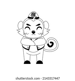 Isolated cute monkey with traditional chinese clothes Zodiac sign Vector illustration