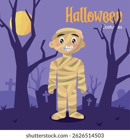 Isolated cute mummy halloween costume character Vector illustration