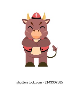 Isolated cute ox with traditional chinese clothes Zodiac sign Vector illustration