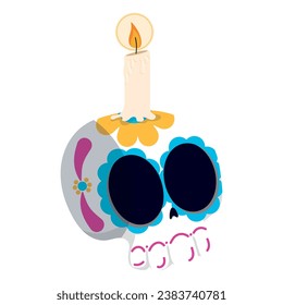 Isolated cute painted skull with a candle Vector