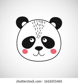 Isolated cute panda face. Bear animal in scandinavian style for logo, baby shower card, birthday, poster. Print illustration in vector