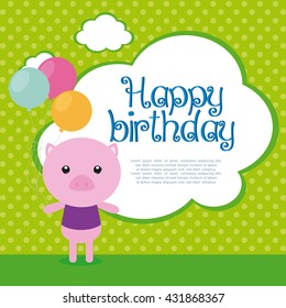 Isolated cute pig with balloons on a textured background
