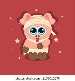 Isolated cute pig cartoon character with a mummy costume Vector