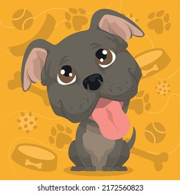 Isolated cute pitbull dog character on a pet toys background Vector