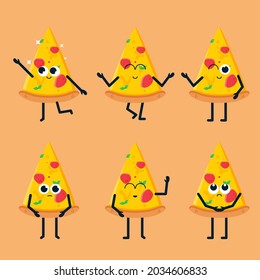 isolated cute pizza character set