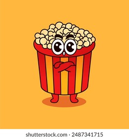 Isolated cute pop corn vector on orange background, cute pop corn vector simple vector
