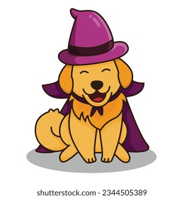 Isolated cute puppy wizard. Happy Halloween and Spooky season illustration. Vector image in cartoon style. It can be used for phone case, poster, t-shirt, mug and other design.