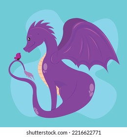 Isolated cute purple dragon medieval character Vector