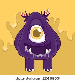 Isolated cute purple monster with one eye and a smile Vector