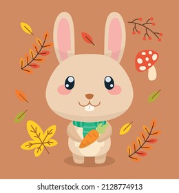 Personaje de conejo aislado lindo con fondo de zanahoria otoño Vector